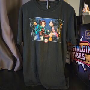 Demon Slayer T-Shirt Size Large Black Anime Tanjiro & Nezuko Graphic Tee Size L